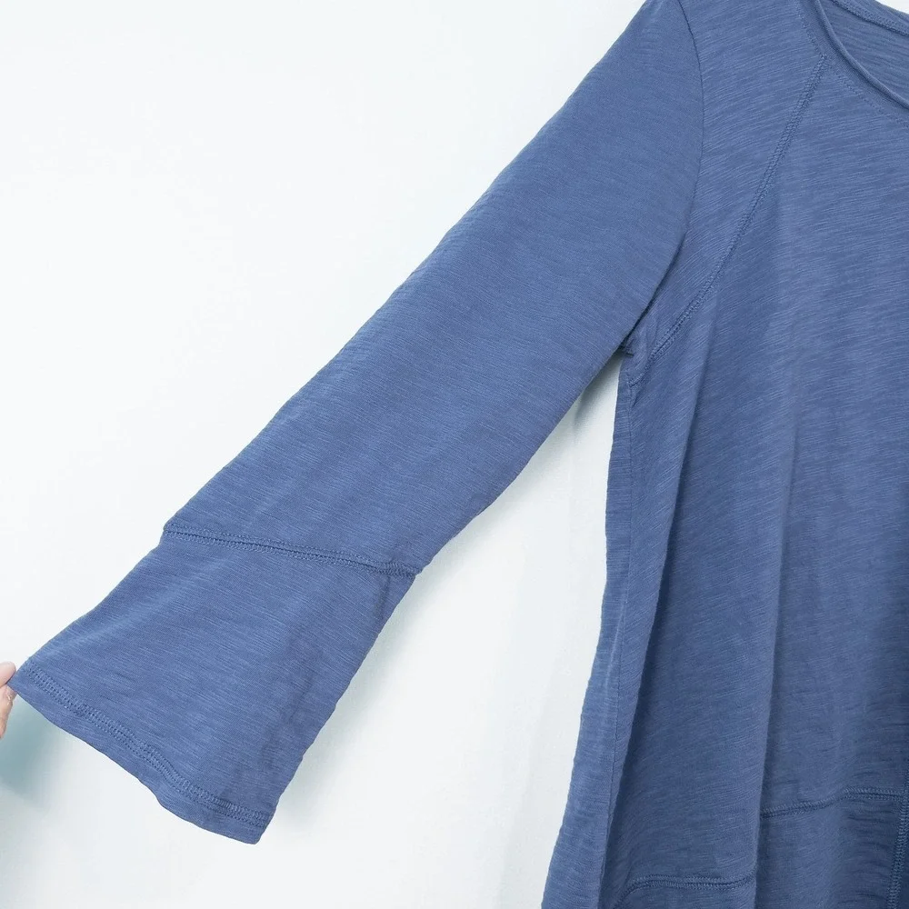 Habitat Peruvian Cotton Slub Pieced Tunic Top Womens Medium Blue Lagenlook Boho - Picture 5 of 13